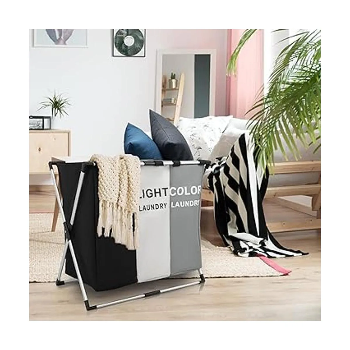 Cesta de lavandería de 3 secciones canasta de ropa sucia_7