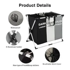 Cesta de lavandería de 3 secciones canasta de ropa sucia_3