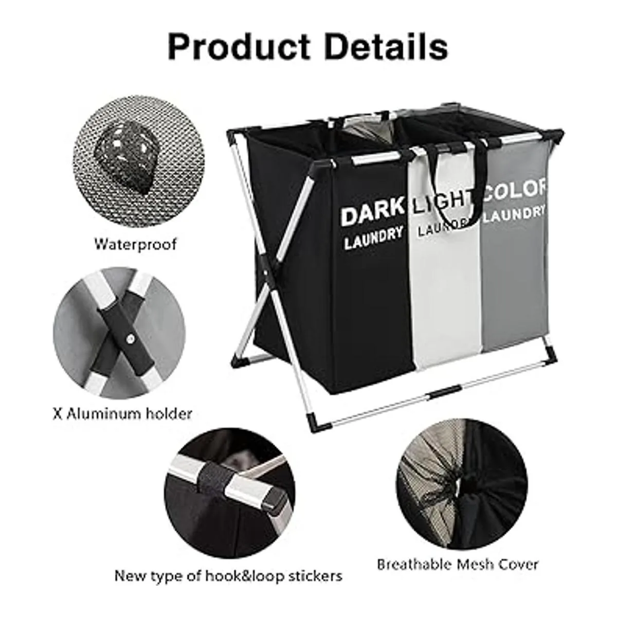 Cesta de lavandería de 3 secciones canasta de ropa sucia_3