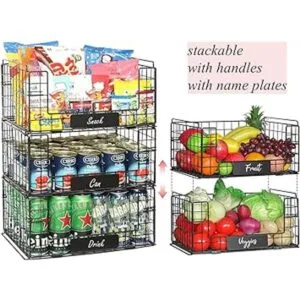 Paquete de 3 cestas apilables de alambre con asas para_5