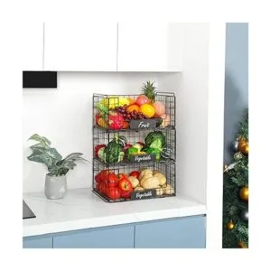 Paquete de 3 cestas apilables de alambre con asas para_6