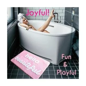 Hello Beautiful Tapete de baño rosa claro y coral durazno_4