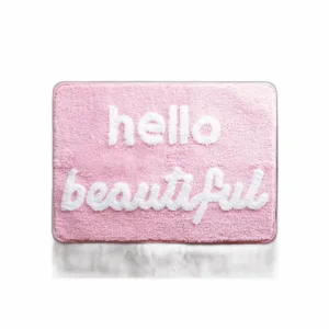 Hello Beautiful Tapete de baño rosa claro y coral durazno_1