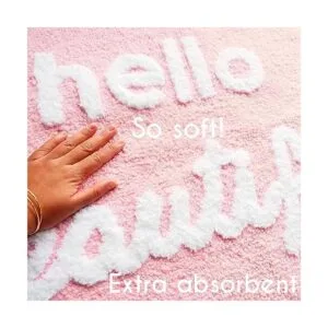 Hello Beautiful Tapete de baño rosa claro y coral durazno_2