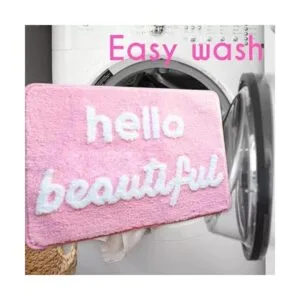 Hello Beautiful Tapete de baño rosa claro y coral durazno_7