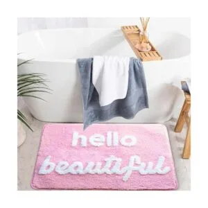 Hello Beautiful Tapete de baño rosa claro y coral durazno_5