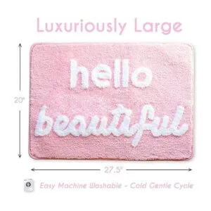 Hello Beautiful Tapete de baño rosa claro y coral durazno_3