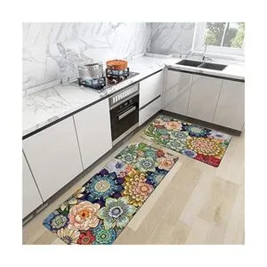 Alfombras de cocina coloridas y bohemias florales para_3