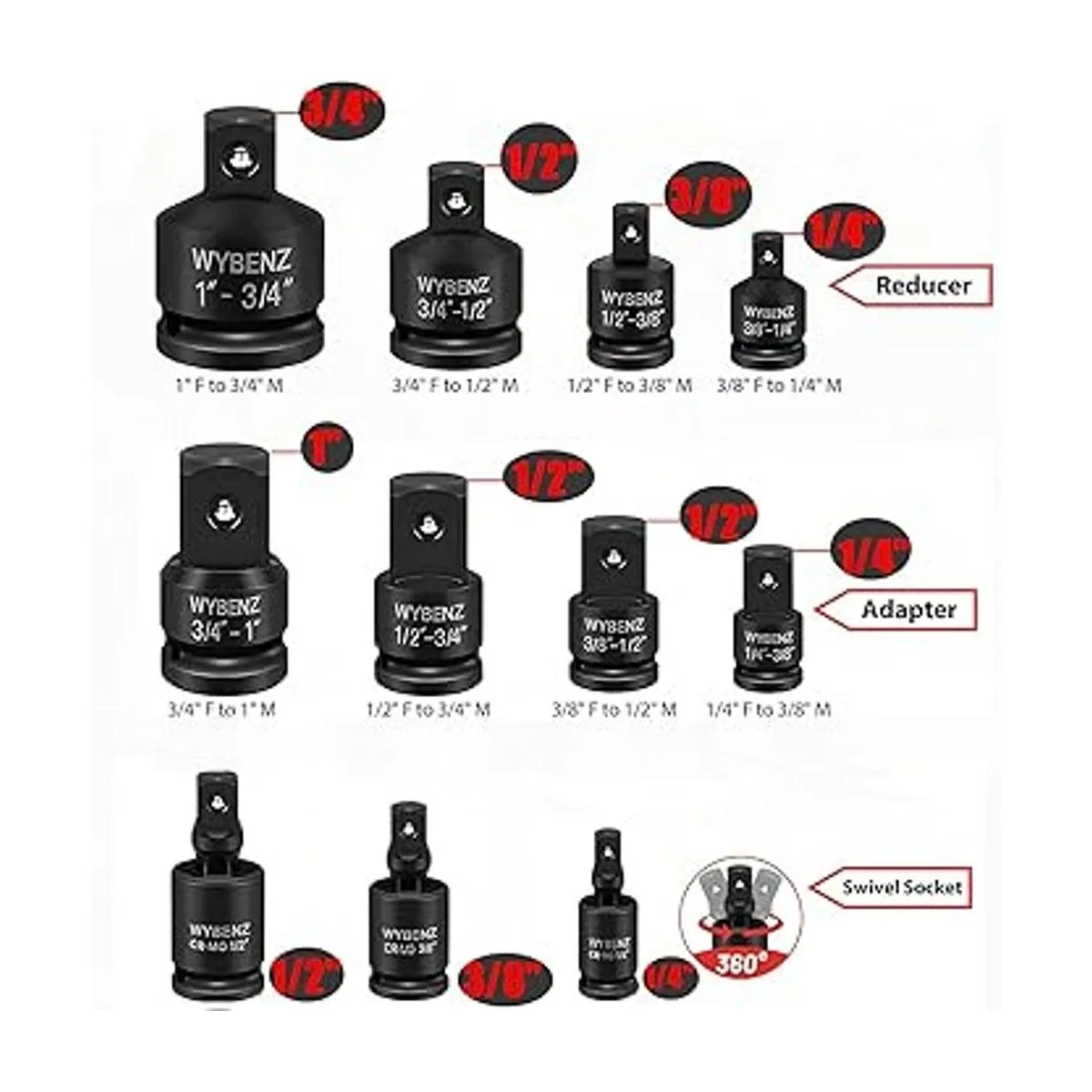 Juego de adaptador y reductor de enchufe de impacto Kit de_2