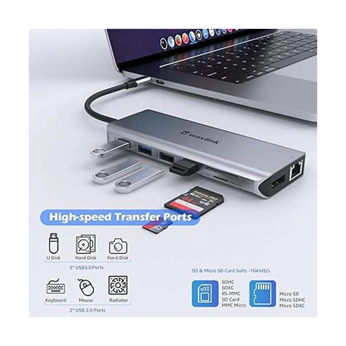 Estación de acoplamiento USB C a adaptador HDMI dual USB C_5