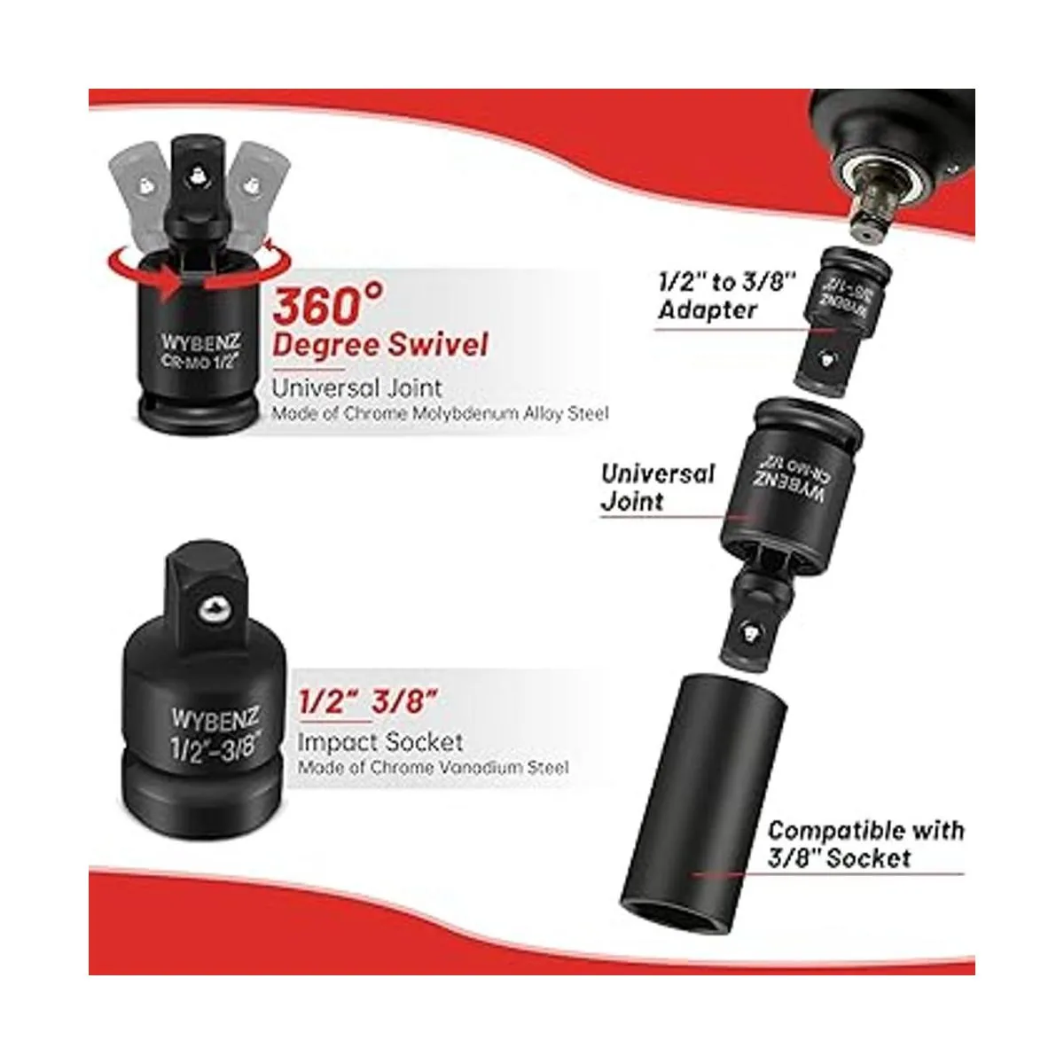 Juego de adaptador y reductor de enchufe de impacto Kit de_4