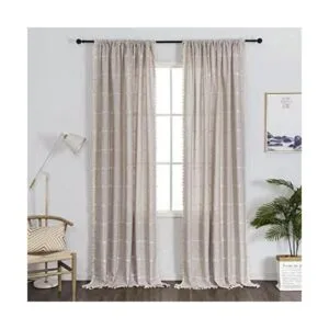 1 par de cortinas bohemias de lino y algodón con borla_1