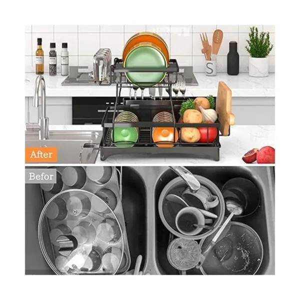 Godboat Dish Drying Rack with Drainboard 2Tier Dish Racks_4