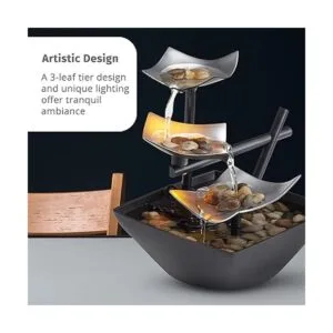 Fuente de plata iluminada de relajación con piedras_2