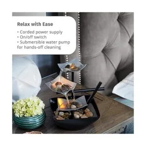 Fuente de plata iluminada de relajación con piedras_3