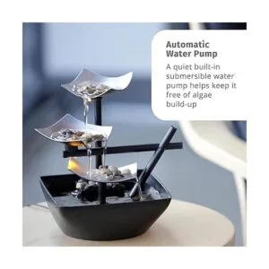 Fuente de plata iluminada de relajación con piedras_4