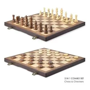 AMEROUS Juego magnético de ajedrez y damas de madera_2