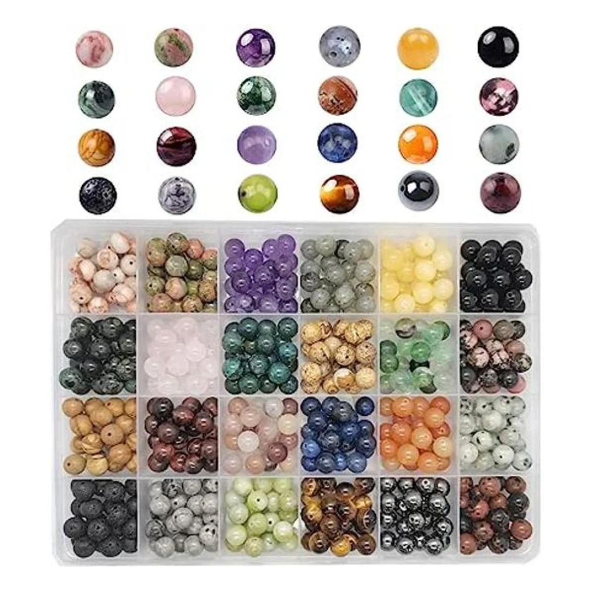 GorgGorho 480 cuentas redondas naturales de piedra_1