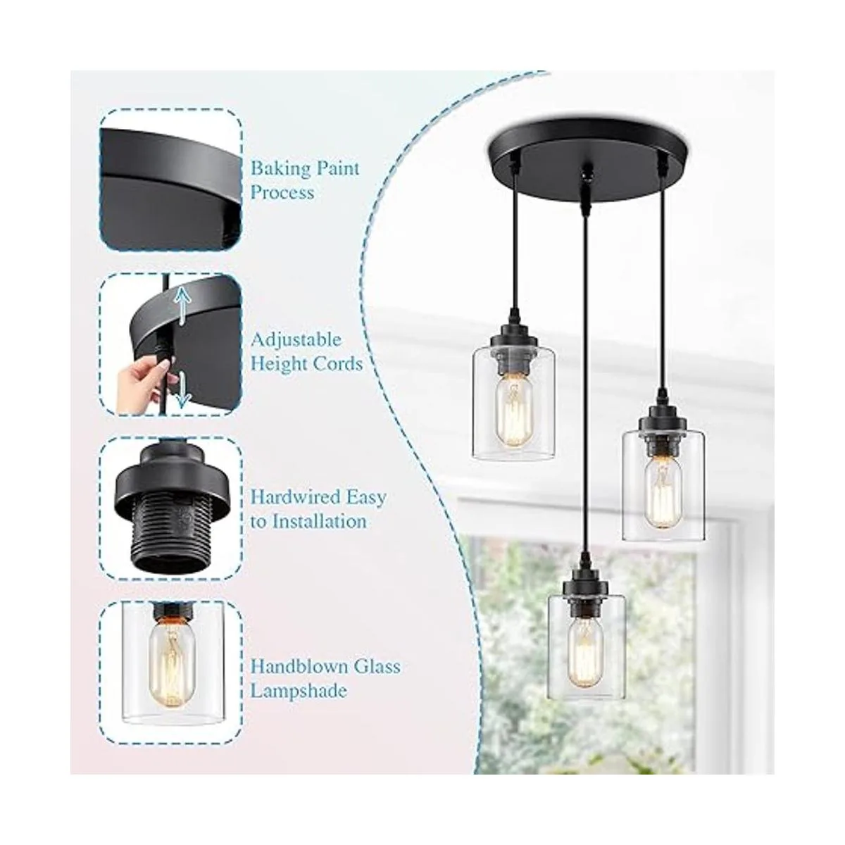 SKEJAO Iluminación colgante de 3 luces 3 lámparas_3