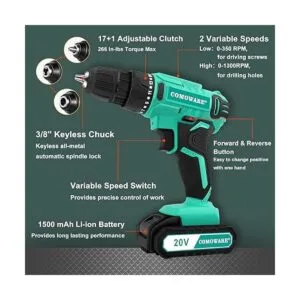 COMOWARE Taladro inalámbrico de 20 V juego de brocas_2