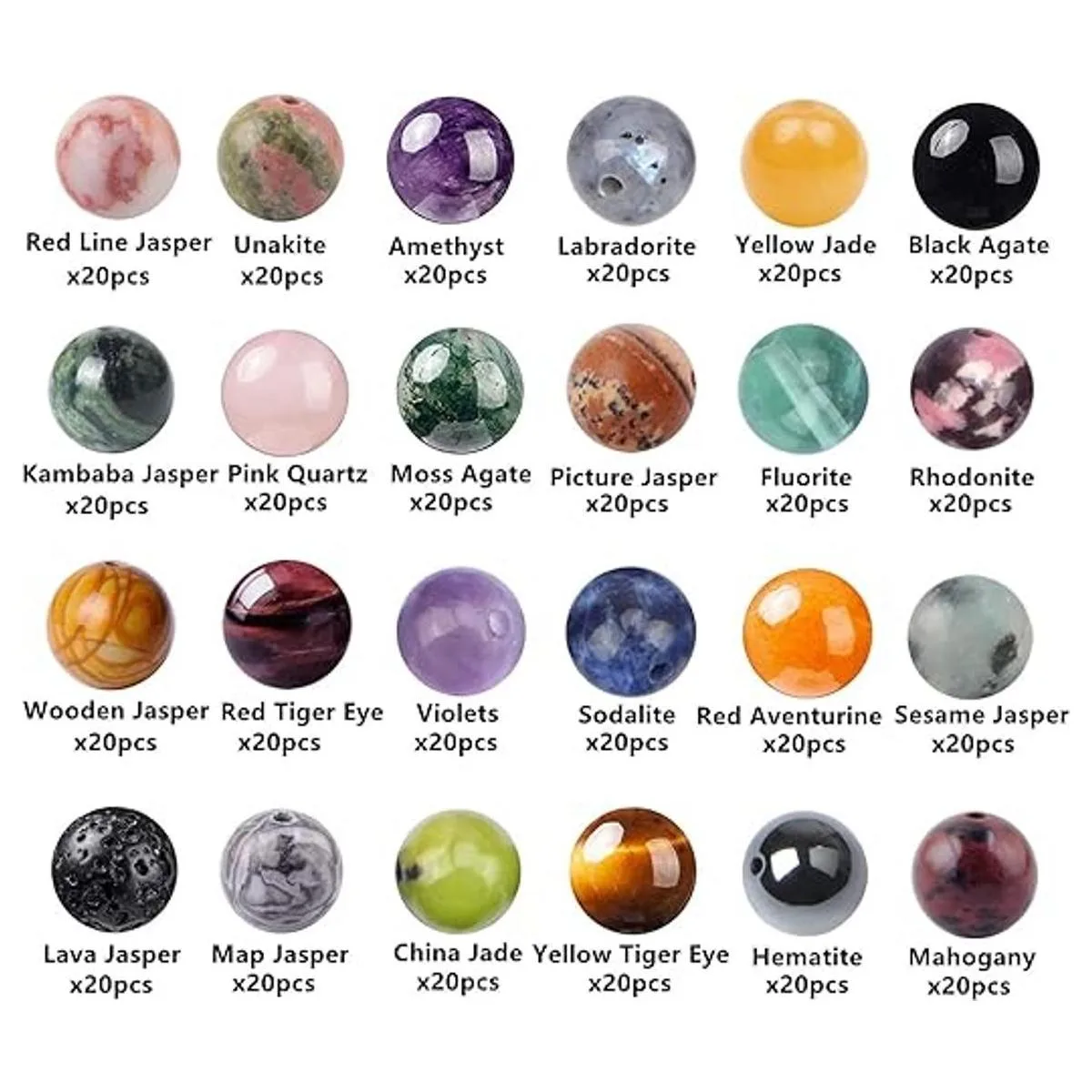 GorgGorho 480 cuentas redondas naturales de piedra_2