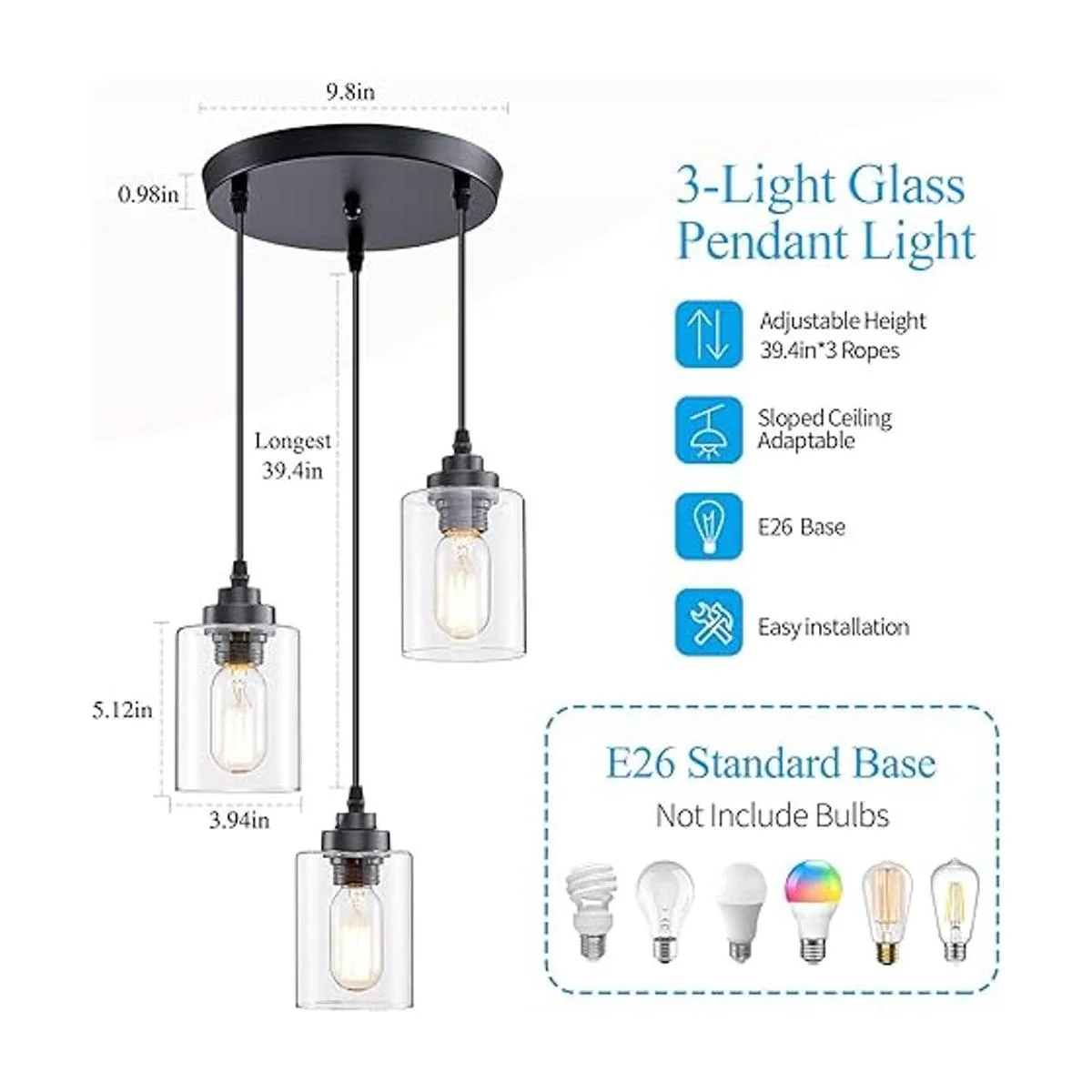 SKEJAO Iluminación colgante de 3 luces 3 lámparas_2