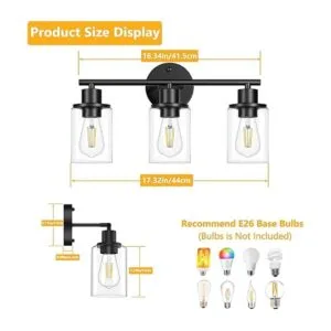 Licperron Lámpara de baño de 3 luces luz de tocador negra_2