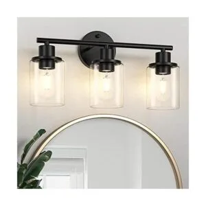 Licperron Lámpara de baño de 3 luces luz de tocador negra_1