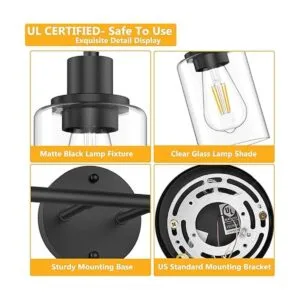 Licperron Lámpara de baño de 3 luces luz de tocador negra_3