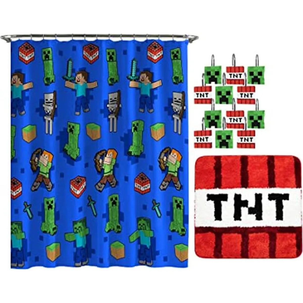 Minecraft Creeper TNT Juego de baño de 14 piezas incluye_1