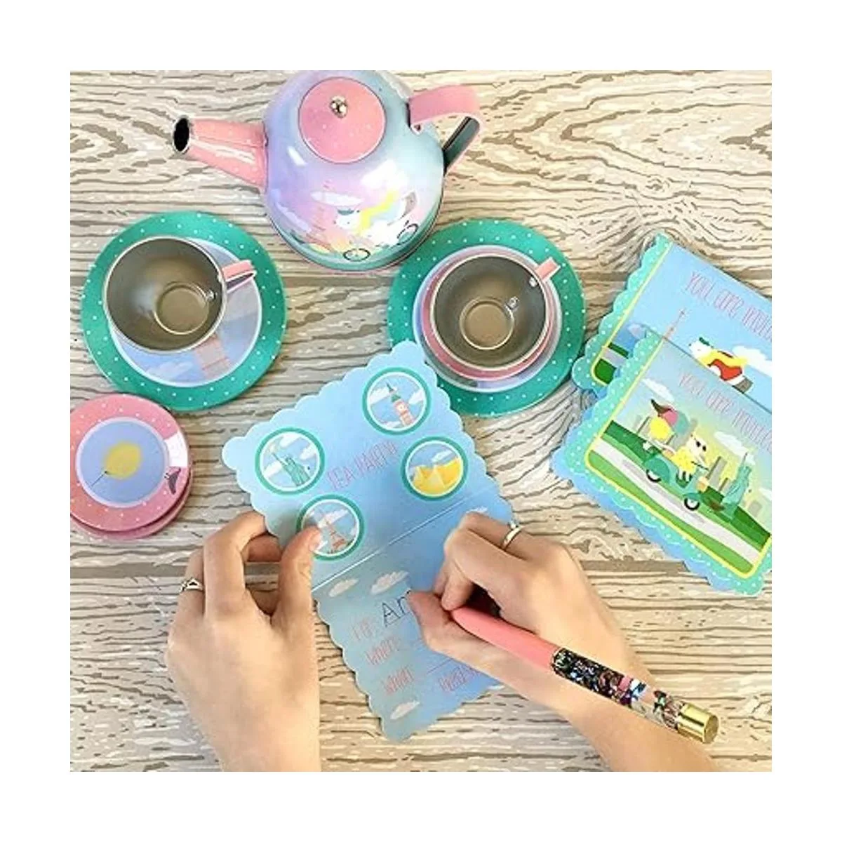 Bright Stripes Animal Tourists Tin Tea Set 15 Piece in_3