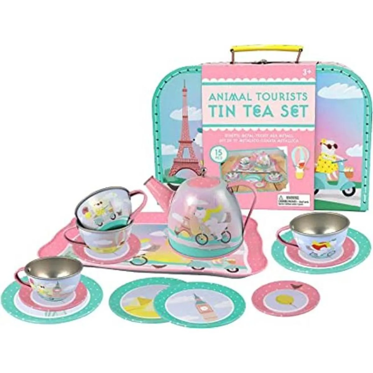 Bright Stripes Animal Tourists Tin Tea Set 15 Piece in_1