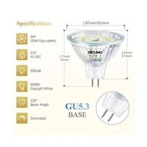 DiCUNO MR16 Bombillas LED regulables de luz diurna blanca_2