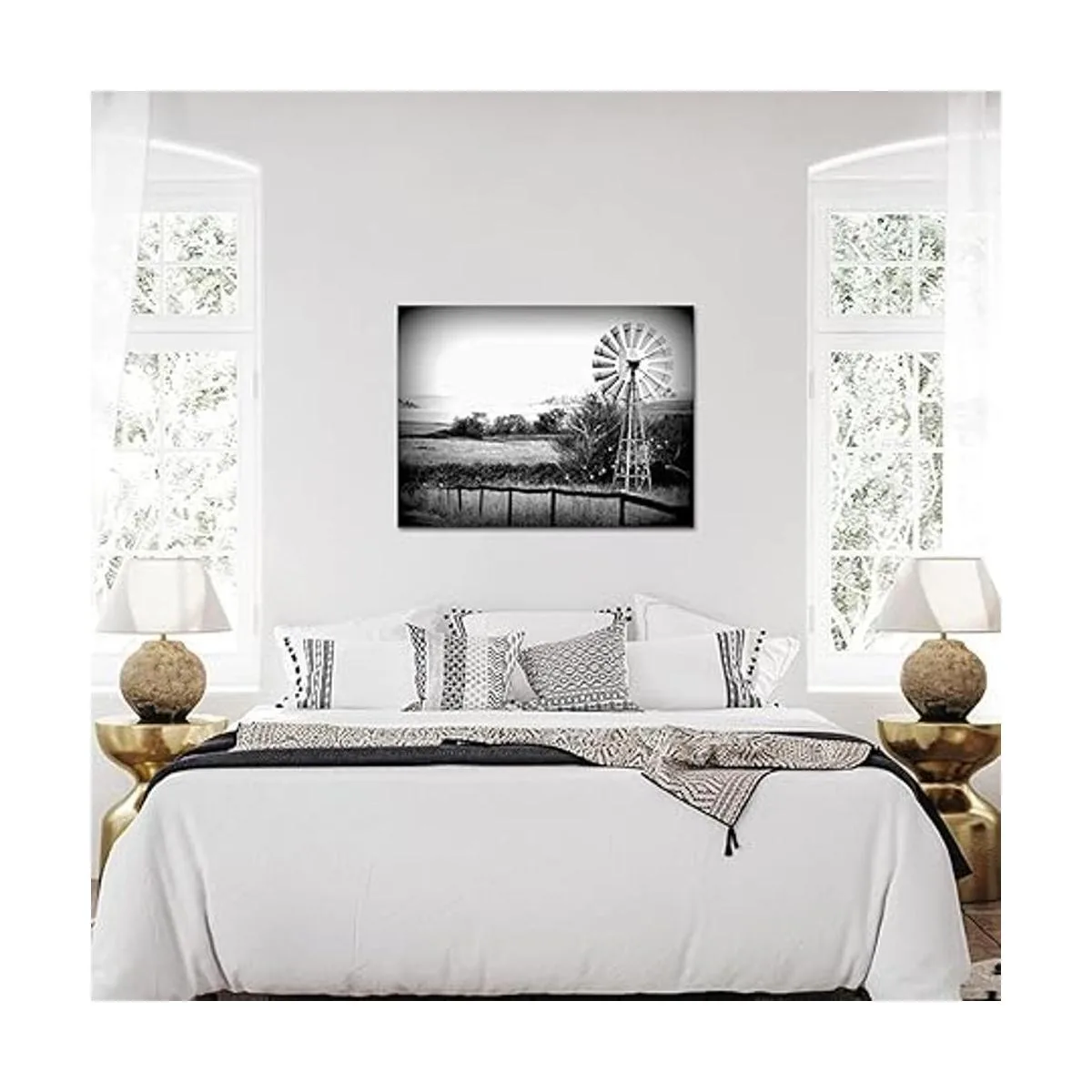 Canvbay Cuadros rústicos de molino de viento decoración de_4