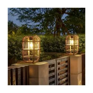 Livinlarge Farol solar de ratán al aire libre luces_7