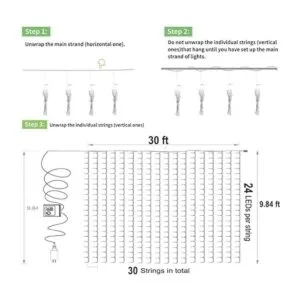 Solhice Tira de luces LED para cortina de 30 x 10 pies_4