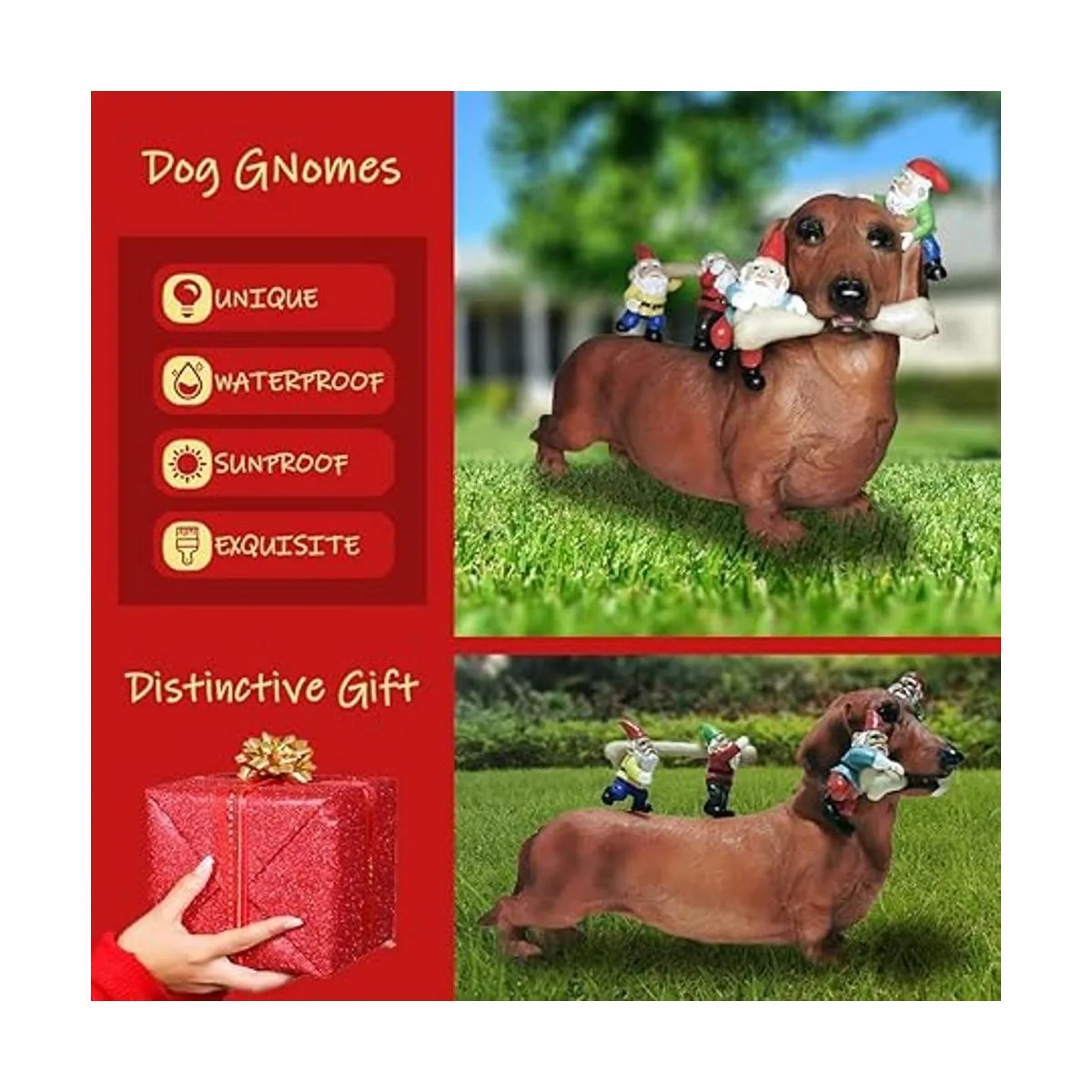 Sunthus Estatuas de gnomos de jardín salchicha_2