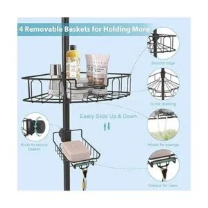 Organizador de ducha tensora de acero inoxidable poste de_4