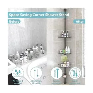 Organizador de ducha tensora de acero inoxidable poste de_3