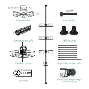 Organizador de ducha tensora de acero inoxidable poste de_7