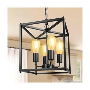 Unicozin Lámpara de araña de granja negra de 4 luces_2