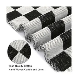 LEEVAN Alfombra a cuadros en blanco y negro de 3 x 5 pies_5