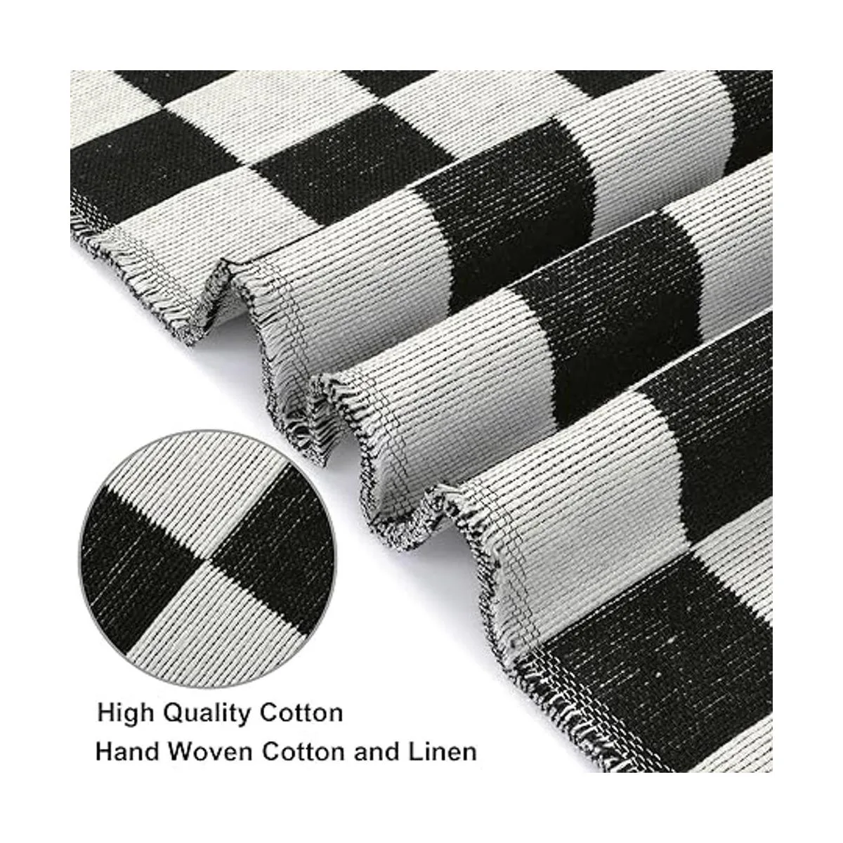 LEEVAN Alfombra a cuadros en blanco y negro de 3 x 5 pies_5