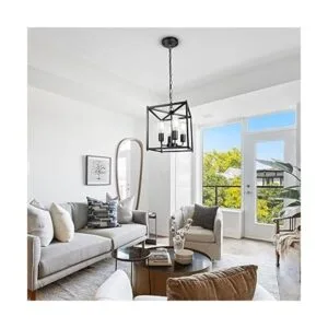 Unicozin Lámpara de araña de granja negra de 4 luces_5