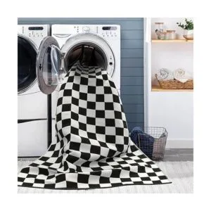 LEEVAN Alfombra a cuadros en blanco y negro de 3 x 5 pies_7