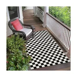 LEEVAN Alfombra a cuadros en blanco y negro de 3 x 5 pies_3