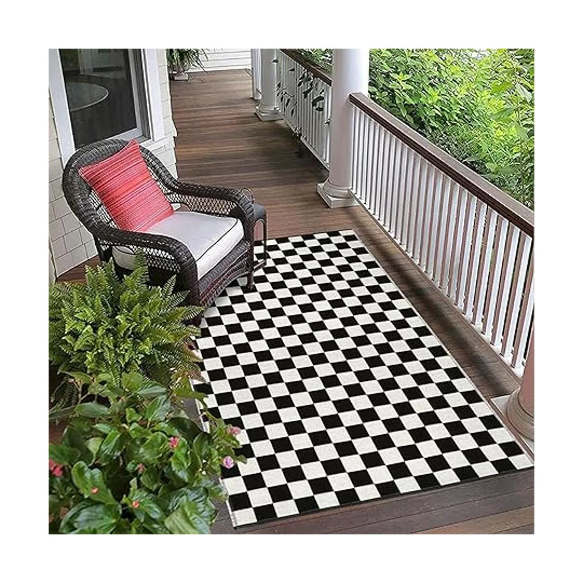 LEEVAN Alfombra a cuadros en blanco y negro de 3 x 5 pies_3