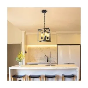 Unicozin Lámpara de araña de granja negra de 4 luces_6