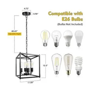 Unicozin Lámpara de araña de granja negra de 4 luces_4