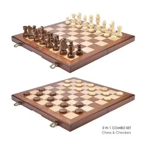 AMEROUS Juego de ajedrez y damas de madera con piezas de_2